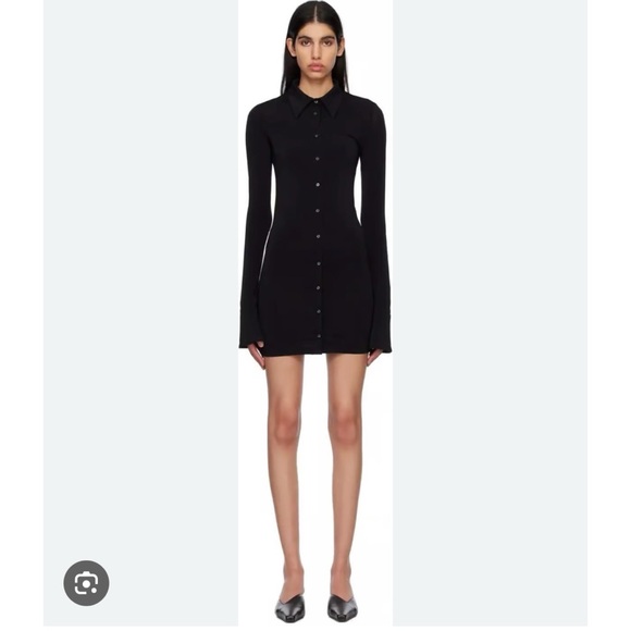 NWT Eterne Sloane Mini Jersey Shirt Dress Long Sleeve Matte Jersey Cream Small - Picture 7 of 8